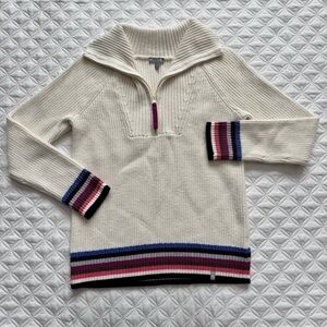 T by Talbots Ivory Coolmax Half-Zip Sweater Multicolor Stripes Trim Size SP